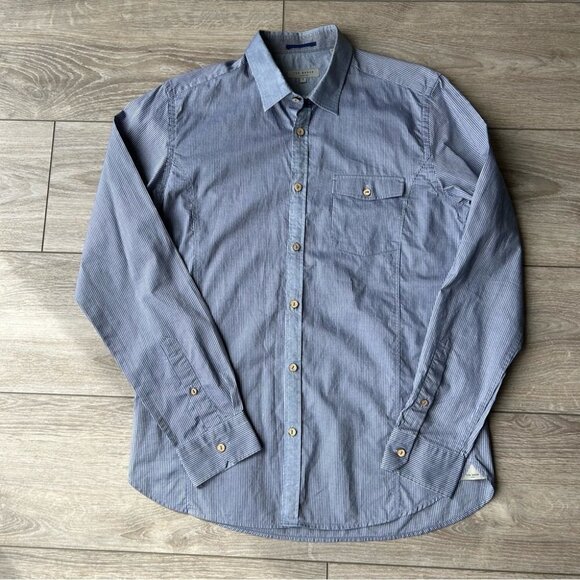 Ted Baker Pinstriped Button Down Oxford Shirt - Picture 3 of 15